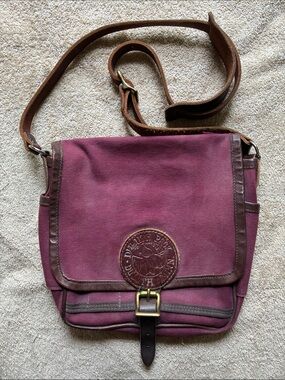 Duluth Pack Haversack Plum Canvas Crossbody with Brown Leather Trim